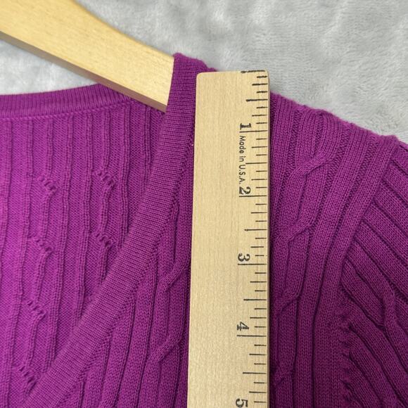 Talbots Sweater Womens Medium Purple Cable Knit V Neck 100% Pima Cotton Pullover - Picture 8 of 9